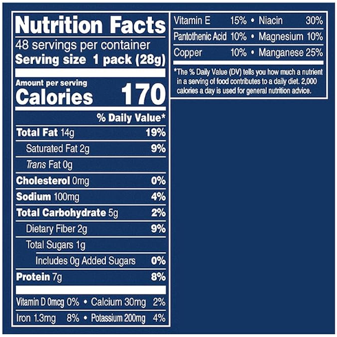 Nutrition Facts; Ingredients: Peanuts, Peanut oil and Sea salt