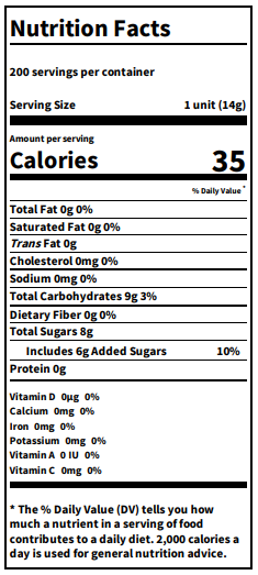Nutrition Facts; Ingredients: High Fructose Corn Syrup, Apple Juice, Corn Syrup, Cherry Juice, Grape Juice, Fruit Pectin, Citric Acid.